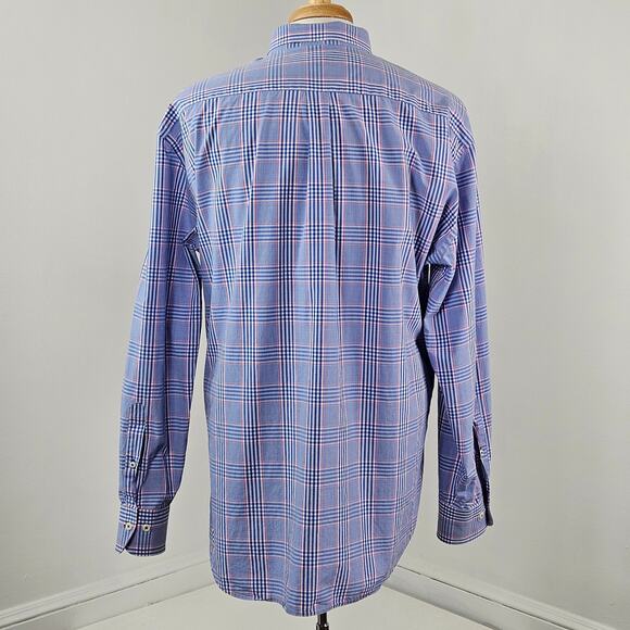 Peter Millar Blue Plaid Button-Up Long Sleeve Dress Shirt | Men's XL - Picture 2 of 13